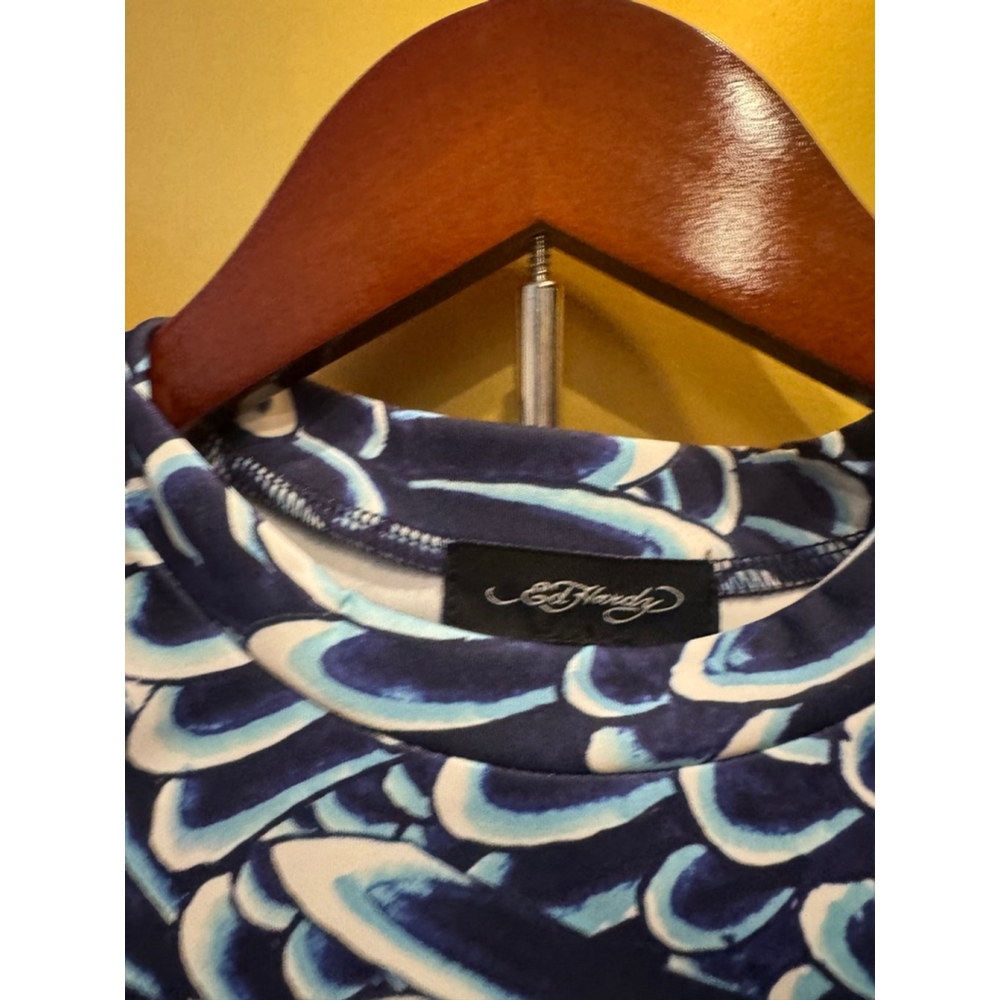 Women's Ed Hardy Crop Top XS Navy Blue Feather Print NWT - Picture 2 of 4
